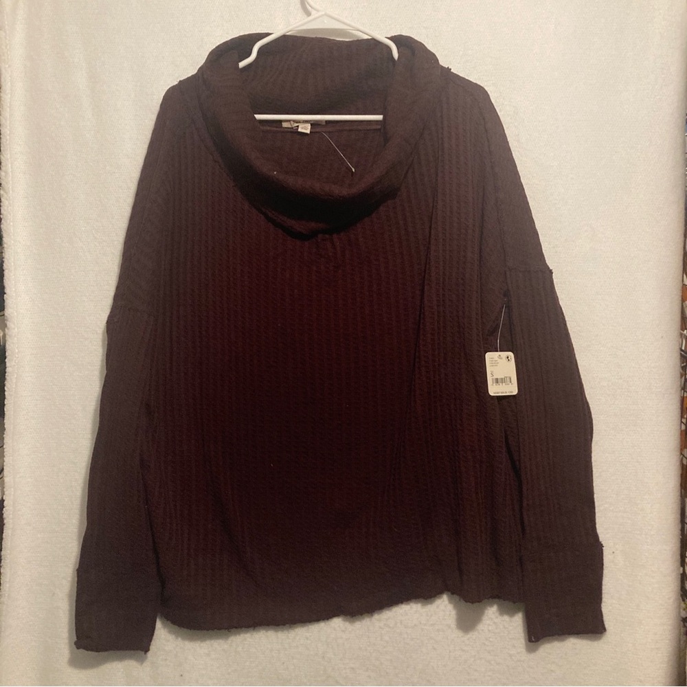 Free People Small Juicy Long Sleeve Date Night Wine Waffle Knit Cowl Neck